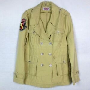 Latsaro Military Jacket Camel Tan Patch Detail Lightweight Cotton Denim Size L